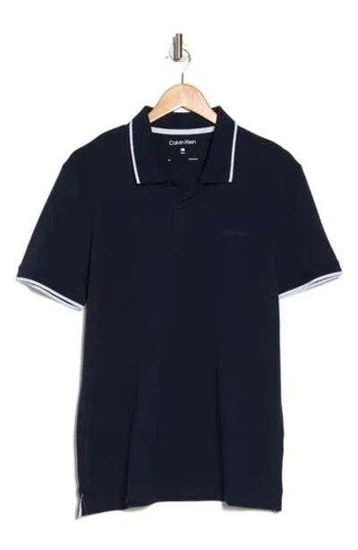 Calvin Klein Stretch Piqué Solid Tipped Polo In Dark Sapphire