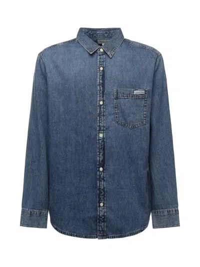 Calvin Klein Buttoned Long-sleeved Shirt In Blue