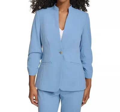 Calvin Klein Stretch Scuba Crepe Stand-collar Single-button Blazer In Blue