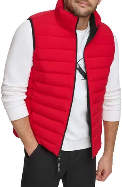 Calvin Klein Stretch Water Resistant Puffer Vest In Deep Red