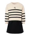 Calvin Klein Stripe-embellished Cotton Dress In Brown