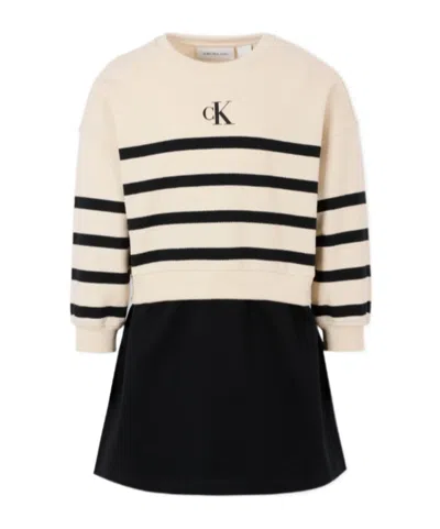 CALVIN KLEIN STRIPE-EMBELLISHED COTTON DRESS