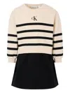Calvin Klein Stripe-embellished Cotton Dress In Nude