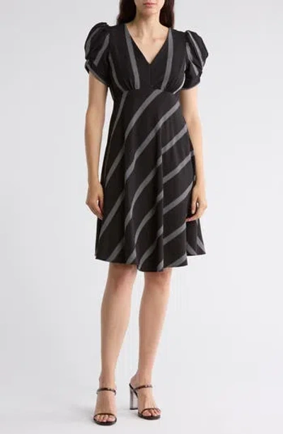 Calvin Klein Stripe Gauze Minidress In Black
