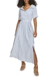 Calvin Klein Stripe Gauze Shirtdress In Regatta/white
