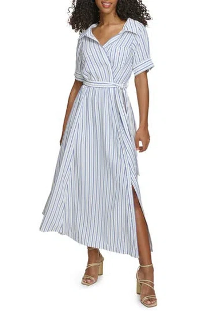 Calvin Klein Stripe Gauze Shirtdress In Regatta/white