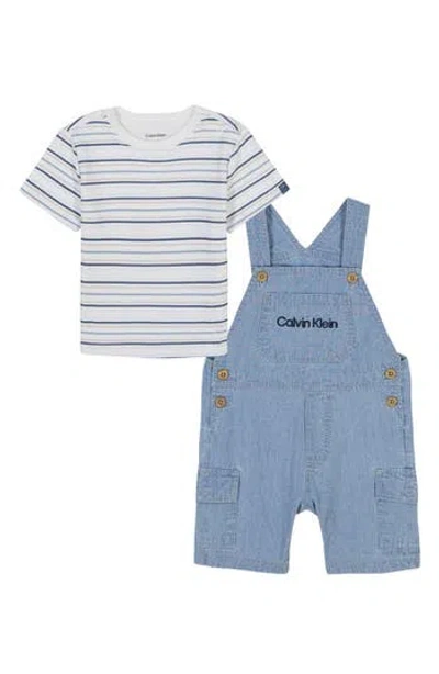 Calvin Klein Babies'  Stripe T-shirt & Shortalls Set In Blue