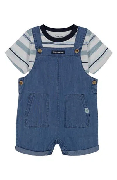 Calvin Klein Babies'  Stripe T-shirt & Shortalls Set In Denim Blue