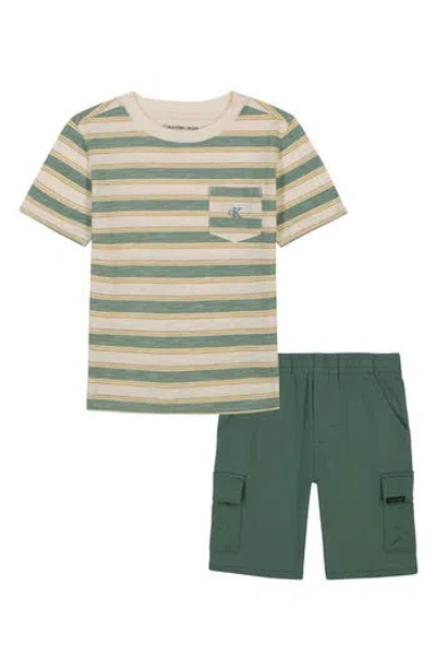 Calvin Klein Babies'  Stripe T-shirt & Shorts In Green