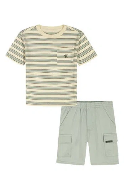 Calvin Klein Kids'  Stripe T-shirt & Cargo Shorts Set In Multi