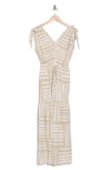 Calvin Klein Stripe V-neck Drawstring Maxi Dress