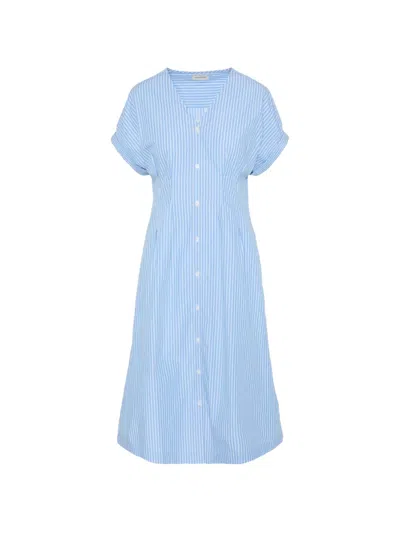 Calvin Klein Striped Button-down Midi Dress In Blue