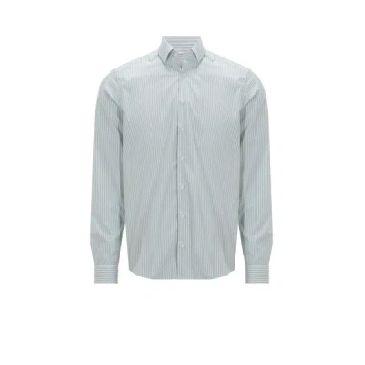 Calvin Klein Striped Cotton Shirt In Grey