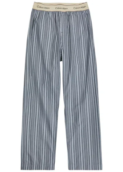 Calvin Klein Striped Cotton-poplin Pyjama Trousers In Gray