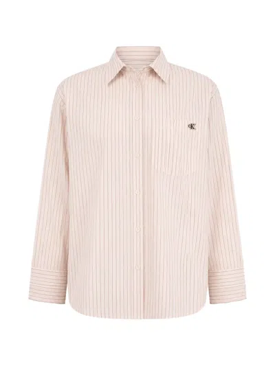 Calvin Klein Striped Logo-plaque Shirt In Multi