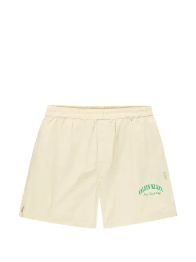 Calvin Klein Striped Logo-print Pyjama Shorts In Neutral