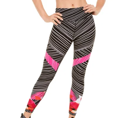Calvin Klein Striped Printed High Waist Leggings In Black