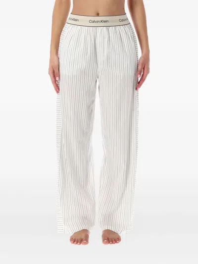 Calvin Klein Striped Cotton Pyjama Trousers In White