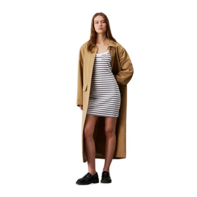 Calvin Klein Striped Short Dress In Black / Bright White