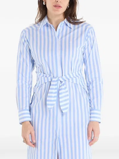 Calvin Klein Striped Tie-waist Midi Shirt Dress In Blue