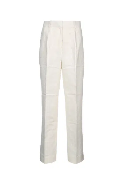 Calvin Klein Structured Linen Pleated Pants In Tofu