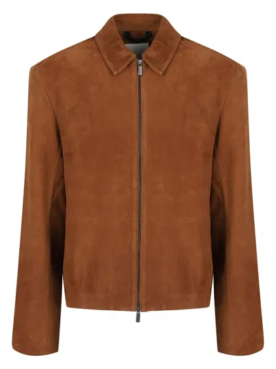 Calvin Klein Suede Leather Blouson Clothing In Brown