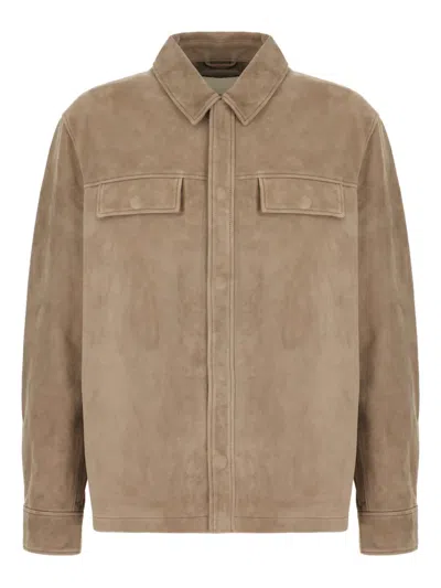 Calvin Klein Suede Pocket Jacket In Brown