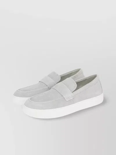Calvin Klein Suede Round Toe Rubber Sole Slippers In Silver