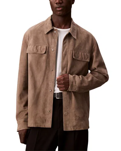 Calvin Klein Suede Shirt Jacket In Neutral