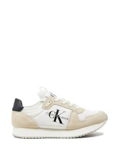 Calvin Klein Suede-panel Logo-print Sneakers In White
