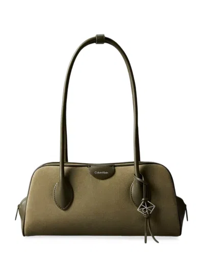 Calvin Klein Suede-panelled Shoulder Bag In White