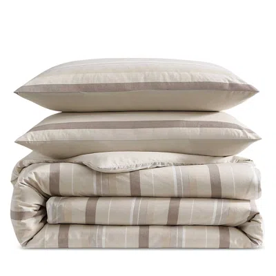 Calvin Klein Summer Stripe/solid Duvet Set, King In Neutral