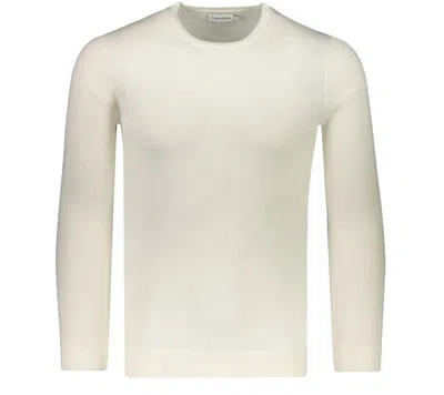 Calvin Klein Superior Wool Crew Neck Sweater In Bianco
