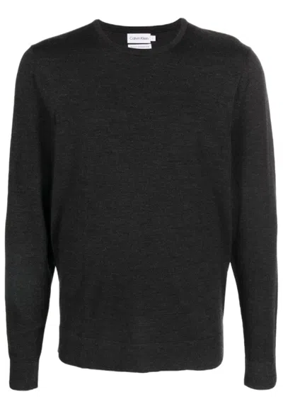 Calvin Klein Tonal Logo Smooth Cotton Crewneck Sweater In Black