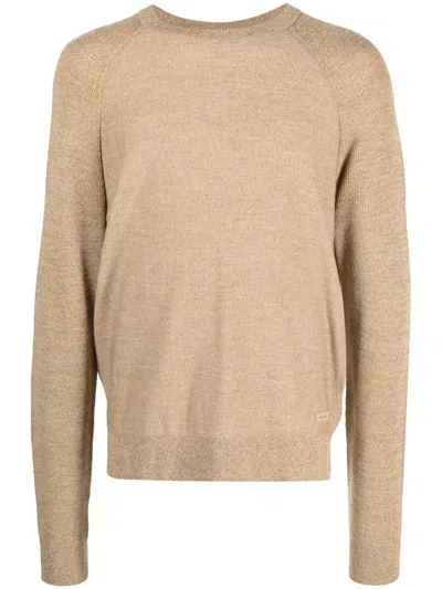 Calvin Klein Superior Wool Crewneck Jumper In Brown