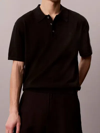 Calvin Klein Short-sleeve Logo-embroidered Polo Shirt In Black