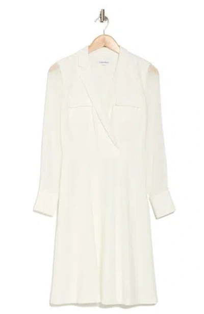 Calvin Klein Surplice Notch Lapel A-line Dress In White