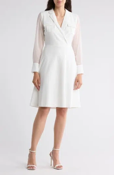 Calvin Klein Surplice Notch Lapel A-line Dress In White
