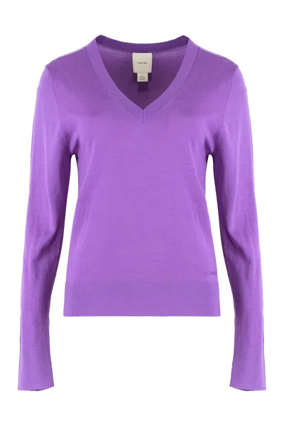 Calvin Klein Sweater In Wool In Purple