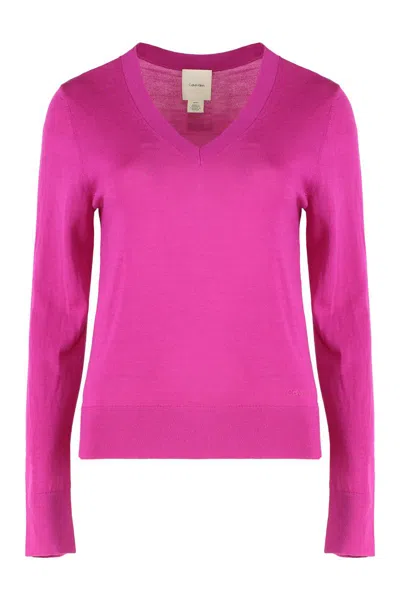Calvin Klein Sweater In Wool In Purple