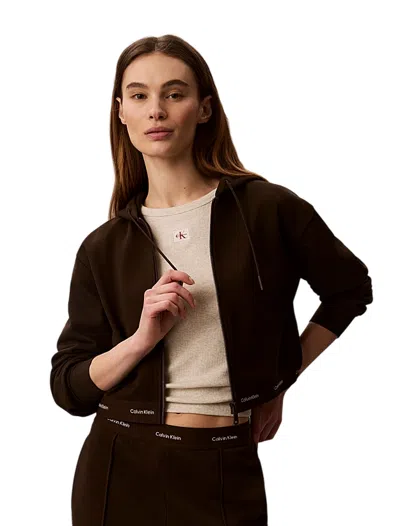 Calvin Klein Logo-waistband Pintuck-detail Track Pants In Brown