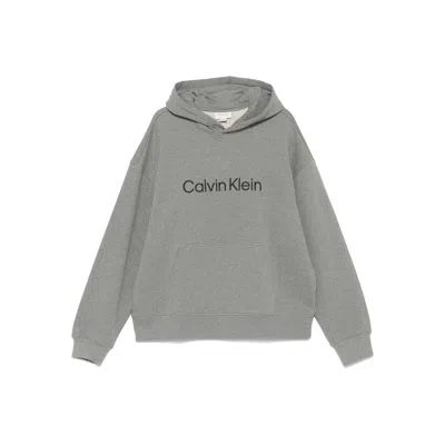 Calvin Klein Long-sleeved Hooded Sweatshirt In Gray
