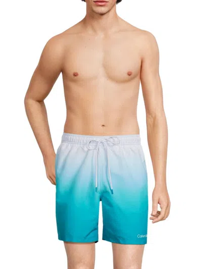 Calvin Klein Swim Men's Gradient Logo Drawstring Swim Shorts In Atlantis