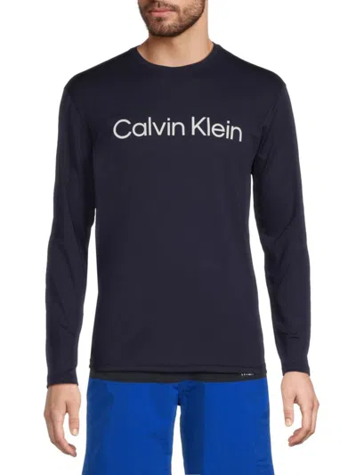 Calvin Klein Swim Men's Long Sleeve Logo Rashguard In Navy