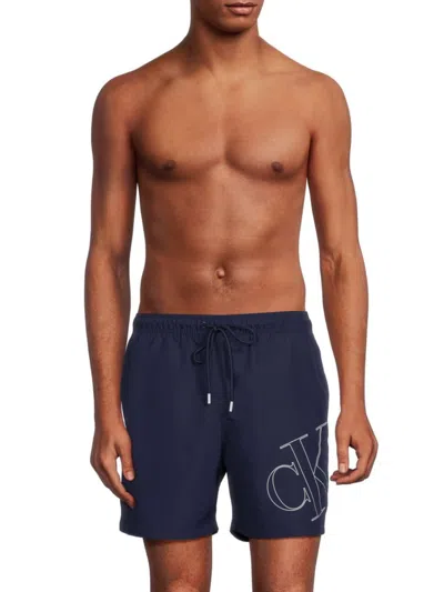 Calvin Klein Swim Men's Logo Drawstring Shorts In Navy