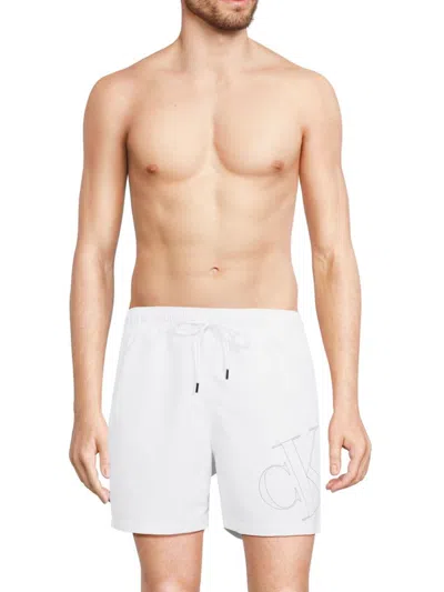 Calvin Klein Swim Men's Logo Drawstring Shorts In White