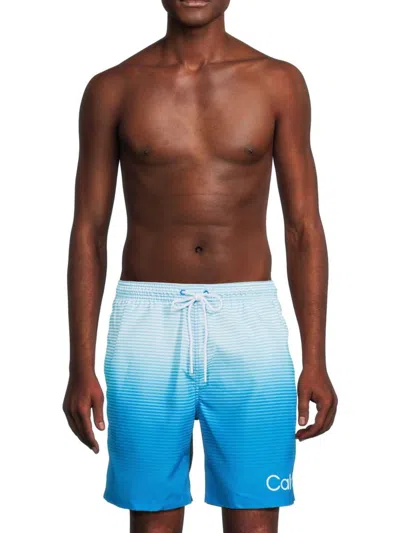Calvin Klein Swim Men's Logo Gradient Stripe Swim Trunks In Powder Blue