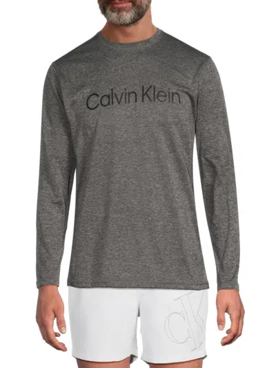 Calvin Klein Swim Men's Long Sleeve Logo Rashguard In Grey Heather