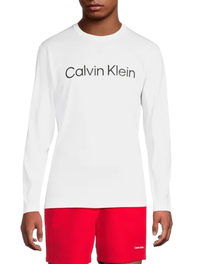 Calvin Klein Swim Men's Long Sleeve Logo Rashguard In White