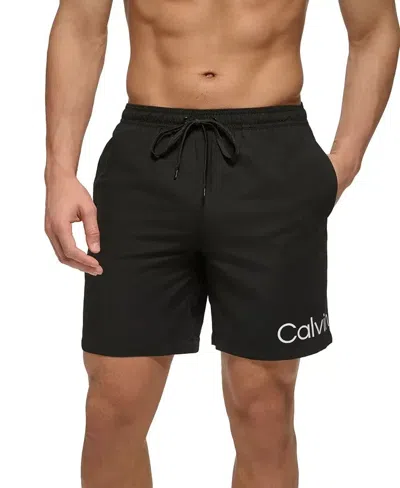 Calvin Klein Swim Trunks Men's Black Logo 7" Inseam Drawstring Waist Fts858
